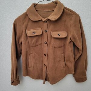 Cozy Tan Fleece Button-Up Jacket Size 7Y M Unisex